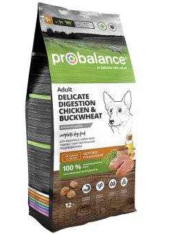 Сухой корм для собак Probalance Delicate Digestion, профилактика нарушений пищеварения, с курицей и гречкой, 12кг